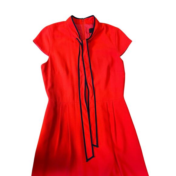 J. CREW Red Navy Tie-Neck Knee Length Fit & Flare Office Dress 365 Crepe Red 10T - Picture 12 of 12